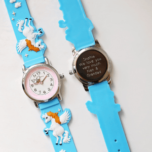 Engraved Kids 3D Unicorn Watch - Light Blue - Lantern Space