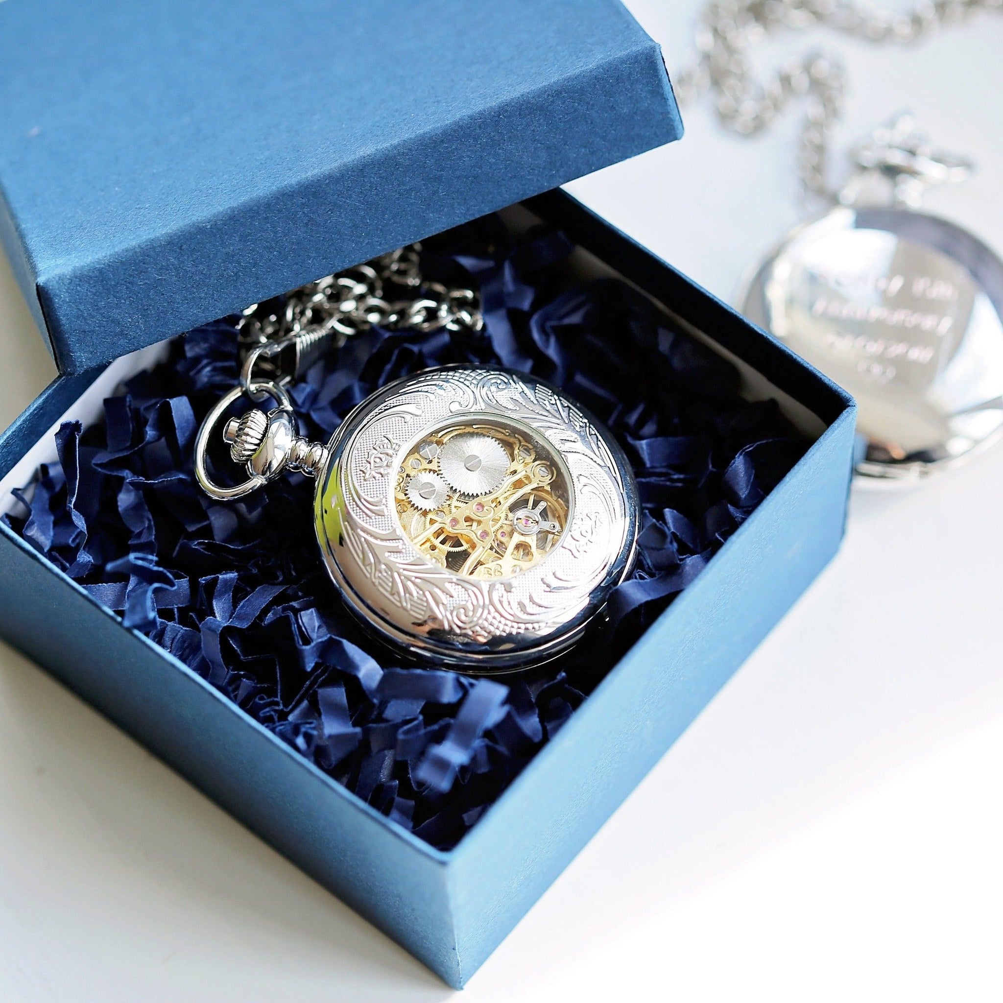 Handwriting Engraved Roman Skeleton Pocket Watch - Lantern Space