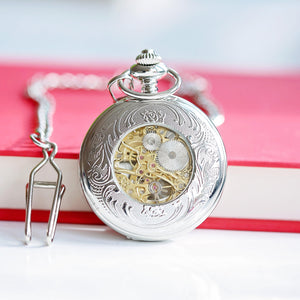 Handwriting Engraved Roman Skeleton Pocket Watch - Lantern Space