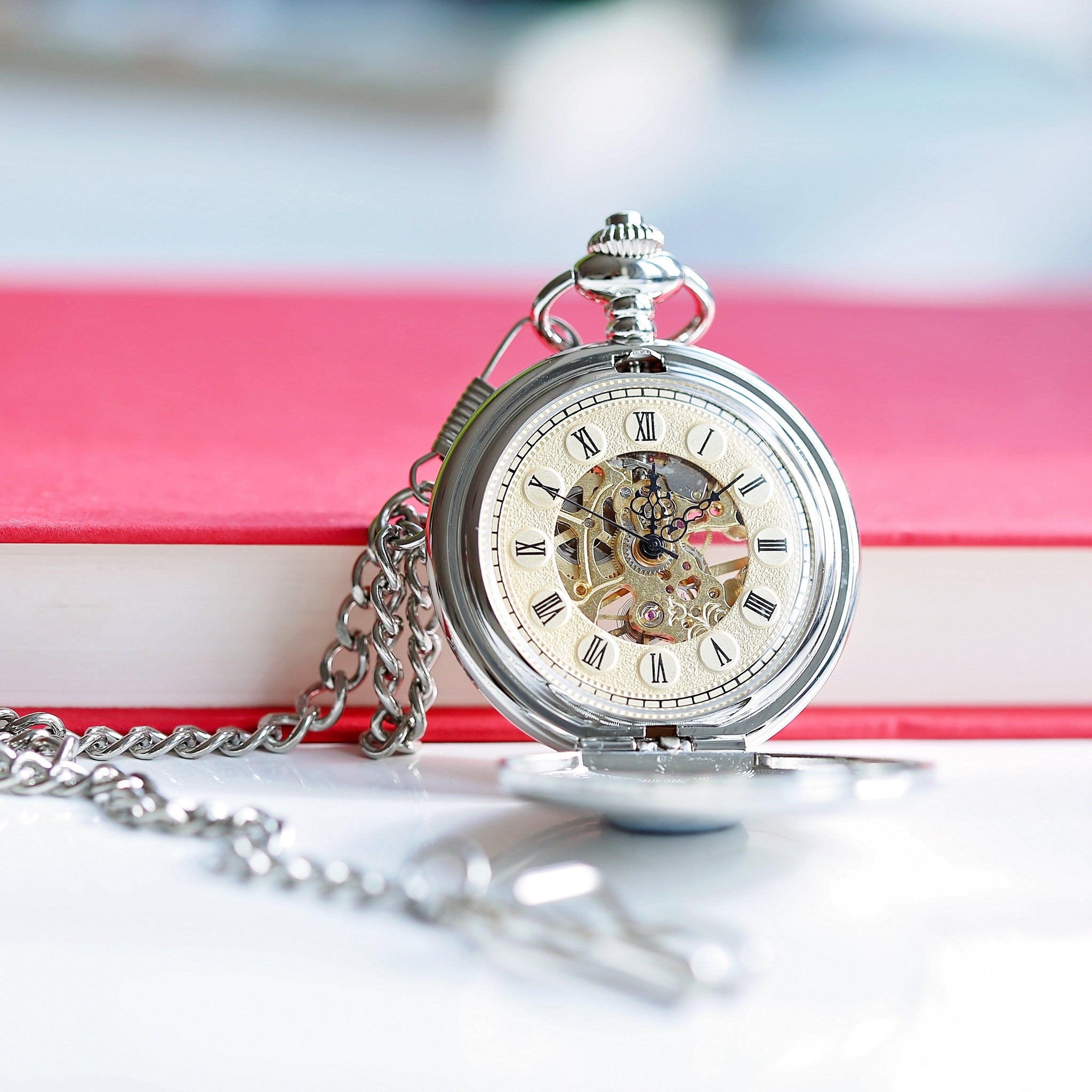 Handwriting Engraved Roman Skeleton Pocket Watch - Lantern Space